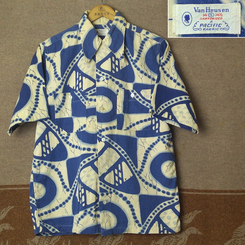 厚手 コットン【Van Heusen】40s A PACIFIC FABRIC Print Cotton Shirt/ 40年代 シャツ アロハ オープンカラー ヴィンテージ ロカビリー50s