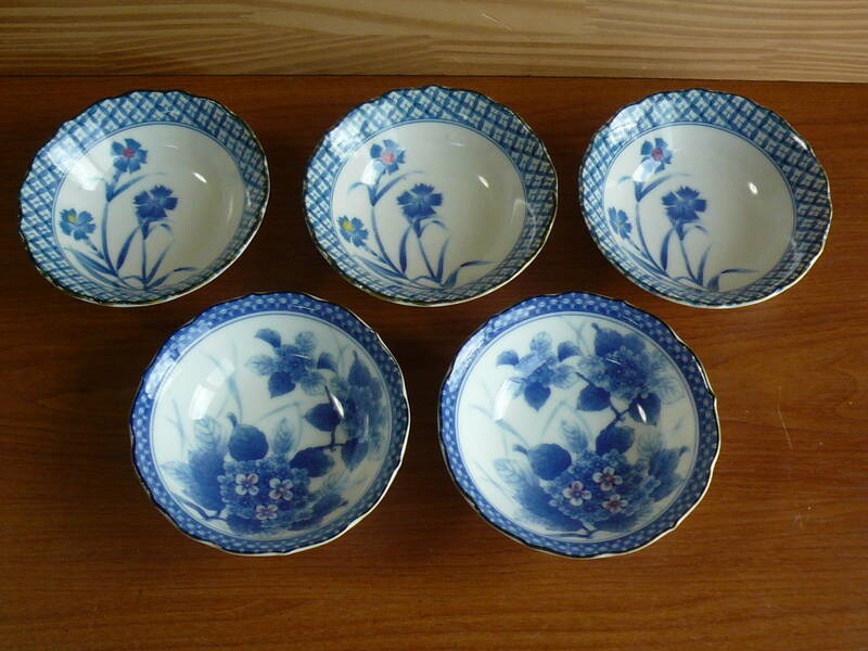 小鉢　小皿　陶器　花模様（2種）　５枚