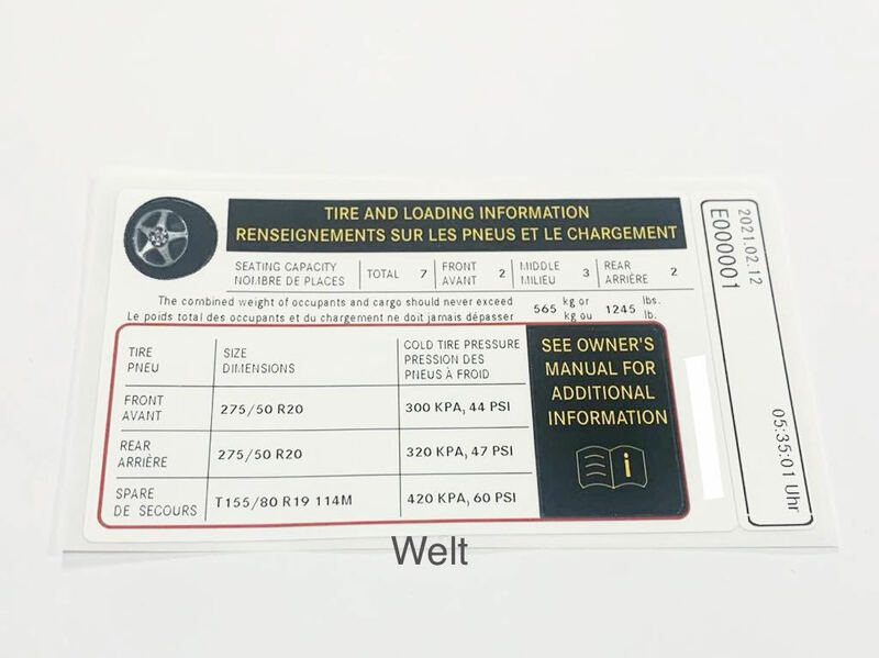 US メルセデスベンツ 純正品 X166 GL450 北米 空気圧ラベル ステッカー 275/50R20 / GL63 AMG GL550 GLS63 GLS550 GLS350d