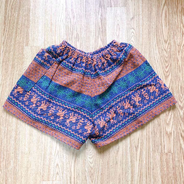オレンジ 緑 ネイビー ショートパンツ ざっくり織生地