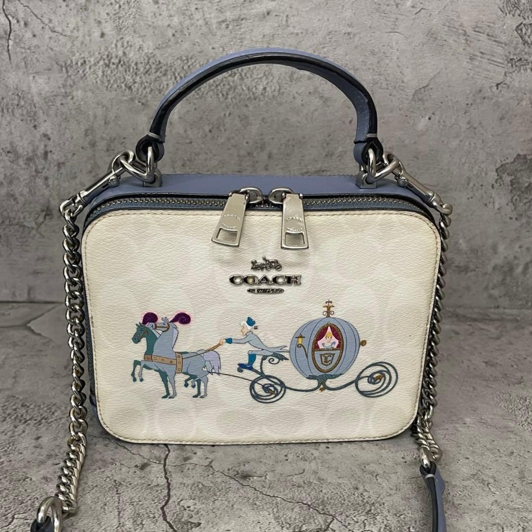 美品　コーチ 2way ショルダーバッグ ディズニー シンデレラ レザー 水色