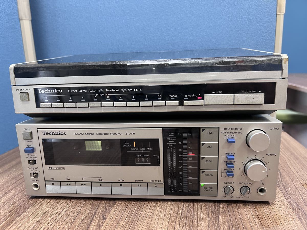 1円～ Technics SA-K6 SL-6 セット FM/AMステレオカセットレシーバー ターンテーブル 通電確認済み ジャンク 現状品