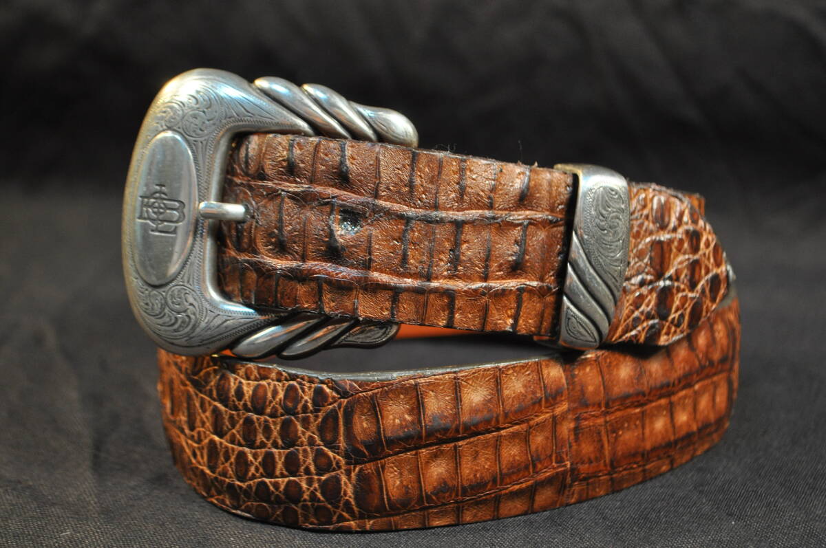 272　アメリカ製　ウエスタンブーツ老舗　ルケーシー社製　LUCCHESE　均等幅　ベルト　クロコダイル革　サイズ34