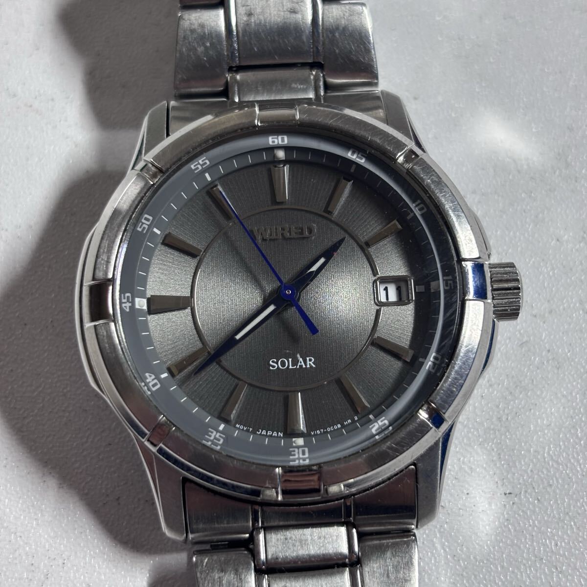瀧511 SEIKO セイコー WIRED ワイアード SOLAR V157-0BM0 ラウンド 3針 銀 シルバー 腕時計 デイト