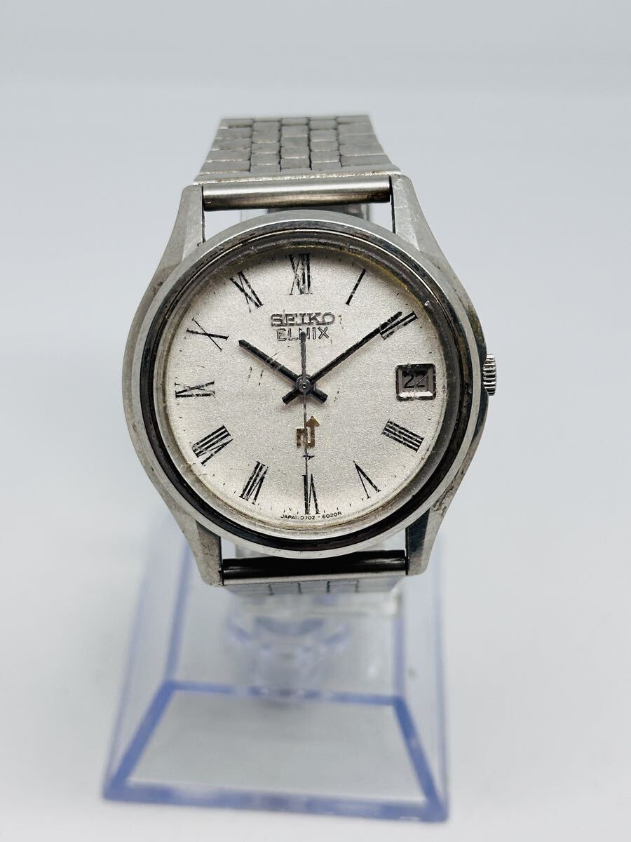 No.15 SEIKO ELNIX 0702-6010 メンズ シルバー 電子テンプ式 デイト 35mm 稼働品 中古