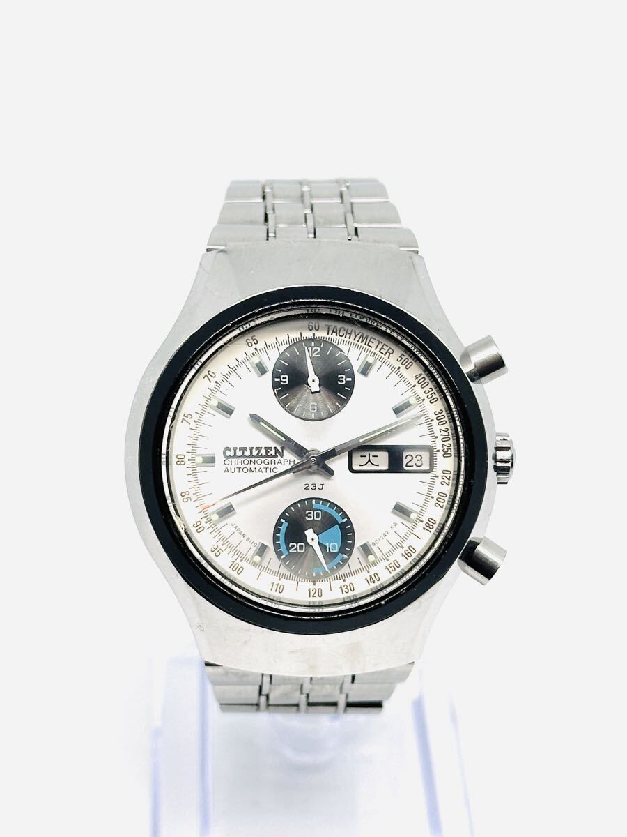 No.24 CITIZEN CHRONOGRAPH AUTOMATIC 23J 8110-901247KA メンズ シルバー文字盤 自動巻き 腕時計 38mm 腕周り約17cm 稼働品 中古 CITIZEN