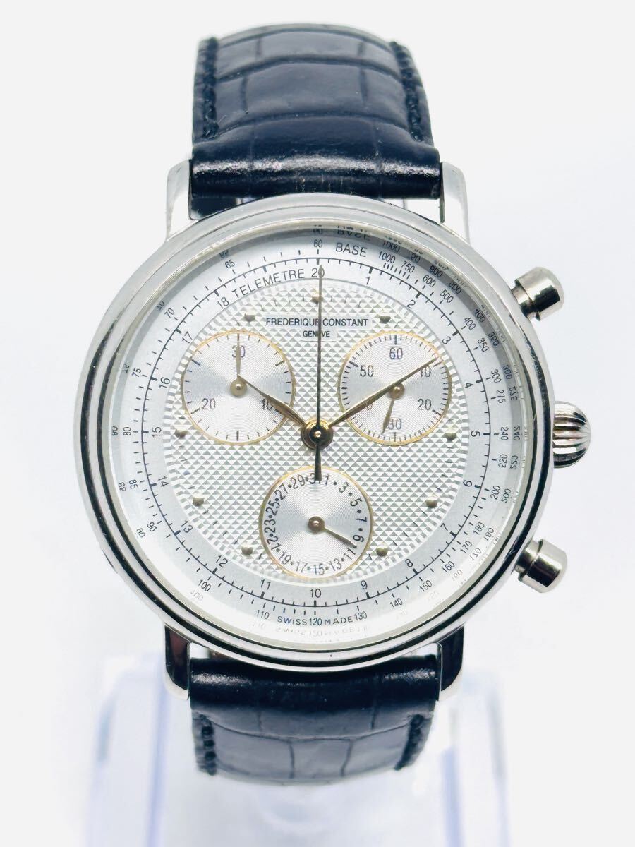 No.25 FREDERIQUE CONSTANT GENEVE メンズ クロノグラフ シルバー文字盤 レザーベルト 腕時計 35mm スイス製 中古