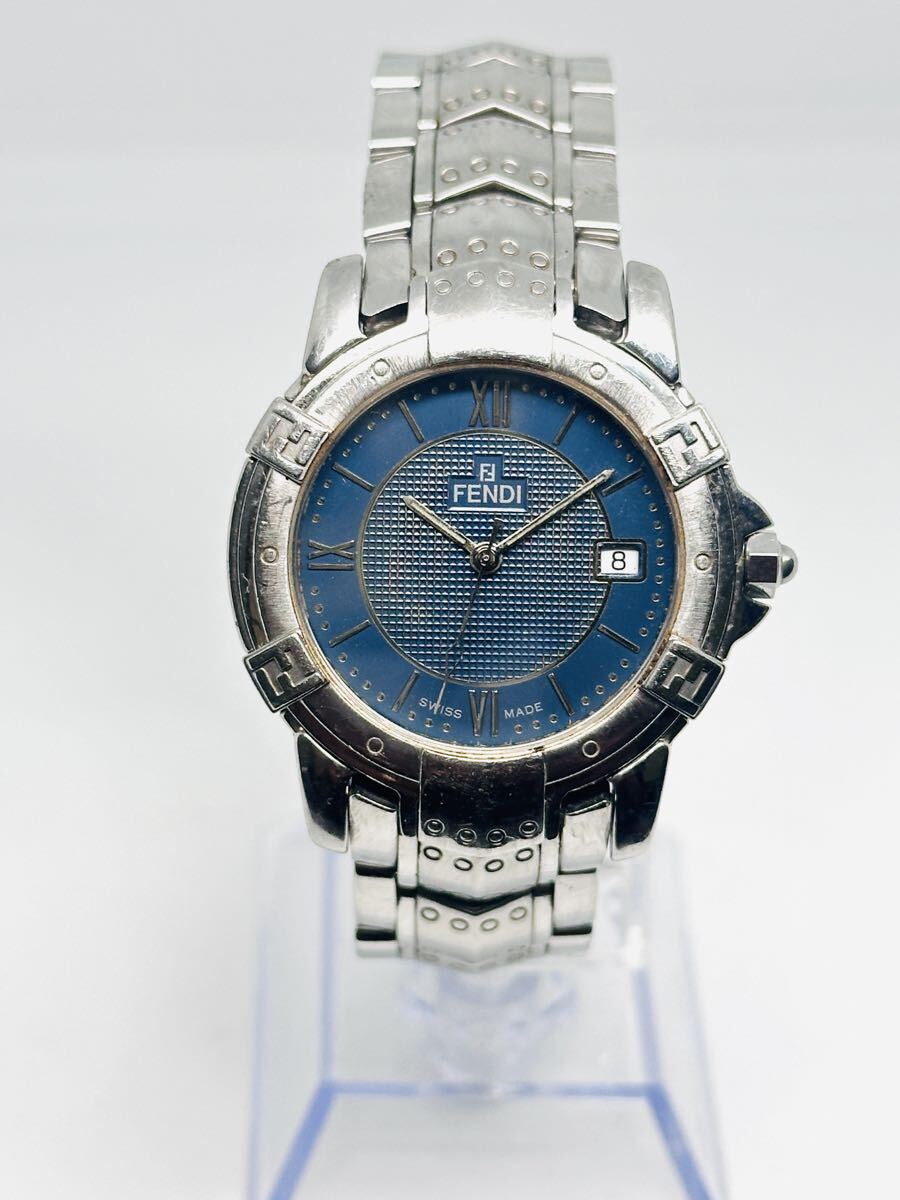 No.29 FENDI 3500G メンズ ブルー文字盤 デイト表示 スイス製 クォーツ 腕時計 ケース径36mm 腕周り約18cm 中古