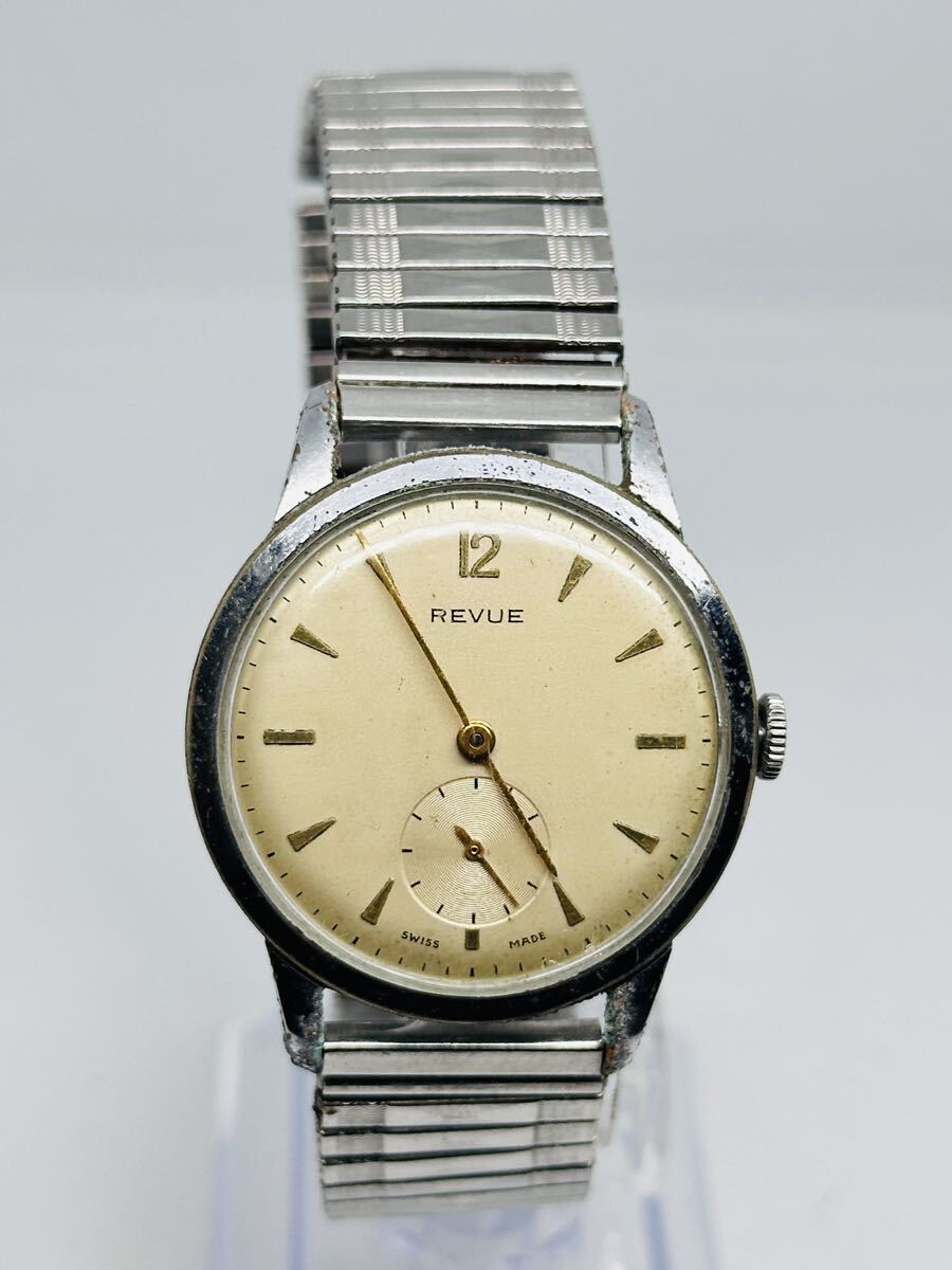 No.36 REVUE SWISS MADE メンズ アンティーク腕時計 スモールセコンド シルバー文字盤 手巻き 34mm 中古