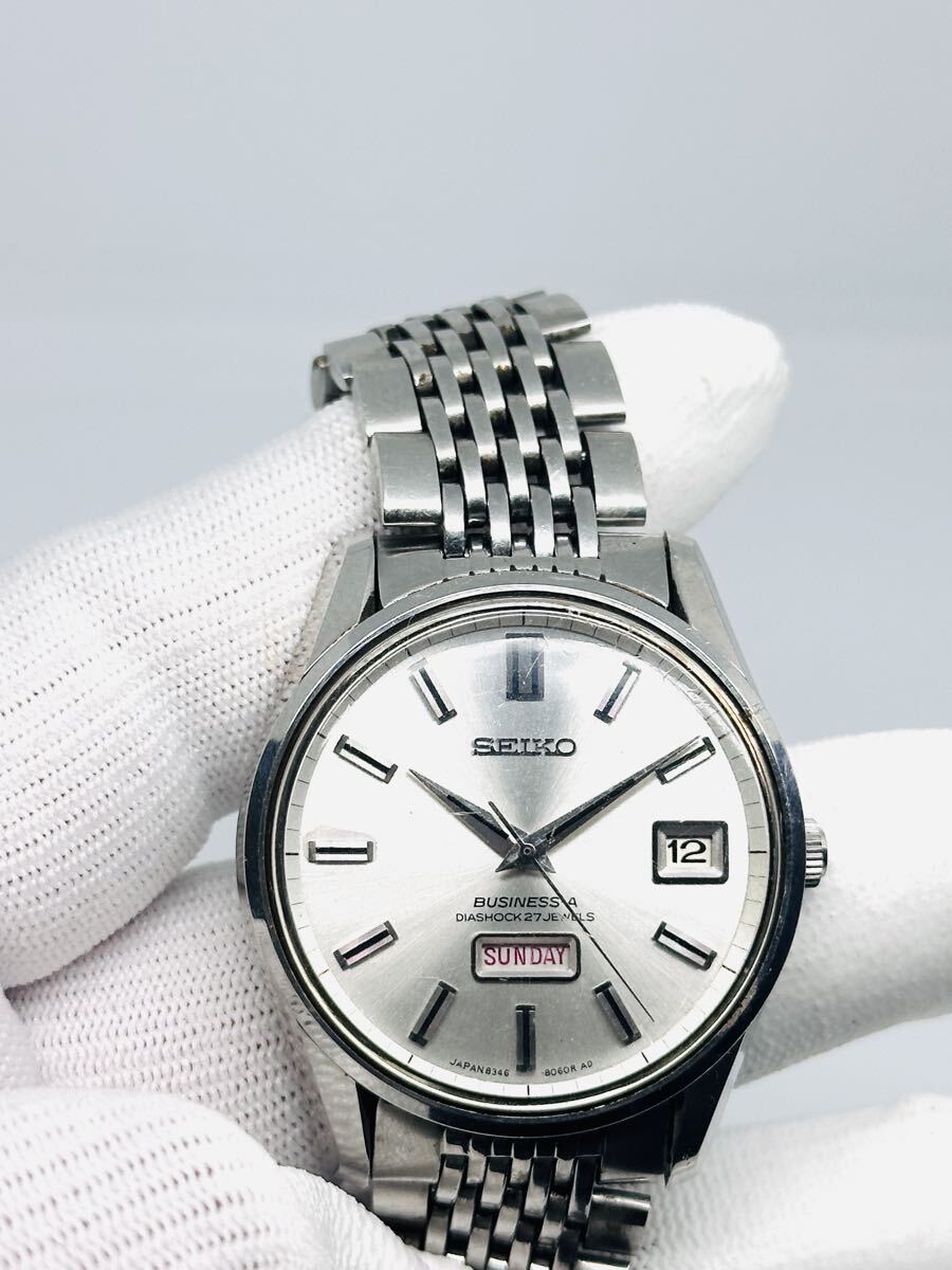 No.38 SEIKO BUSINESS-A 27石 8346-8030 シルバー文字盤 メンズ 自動巻き 腕時計 稼働品 36mm 要修理 中古 SEIKO セイコー