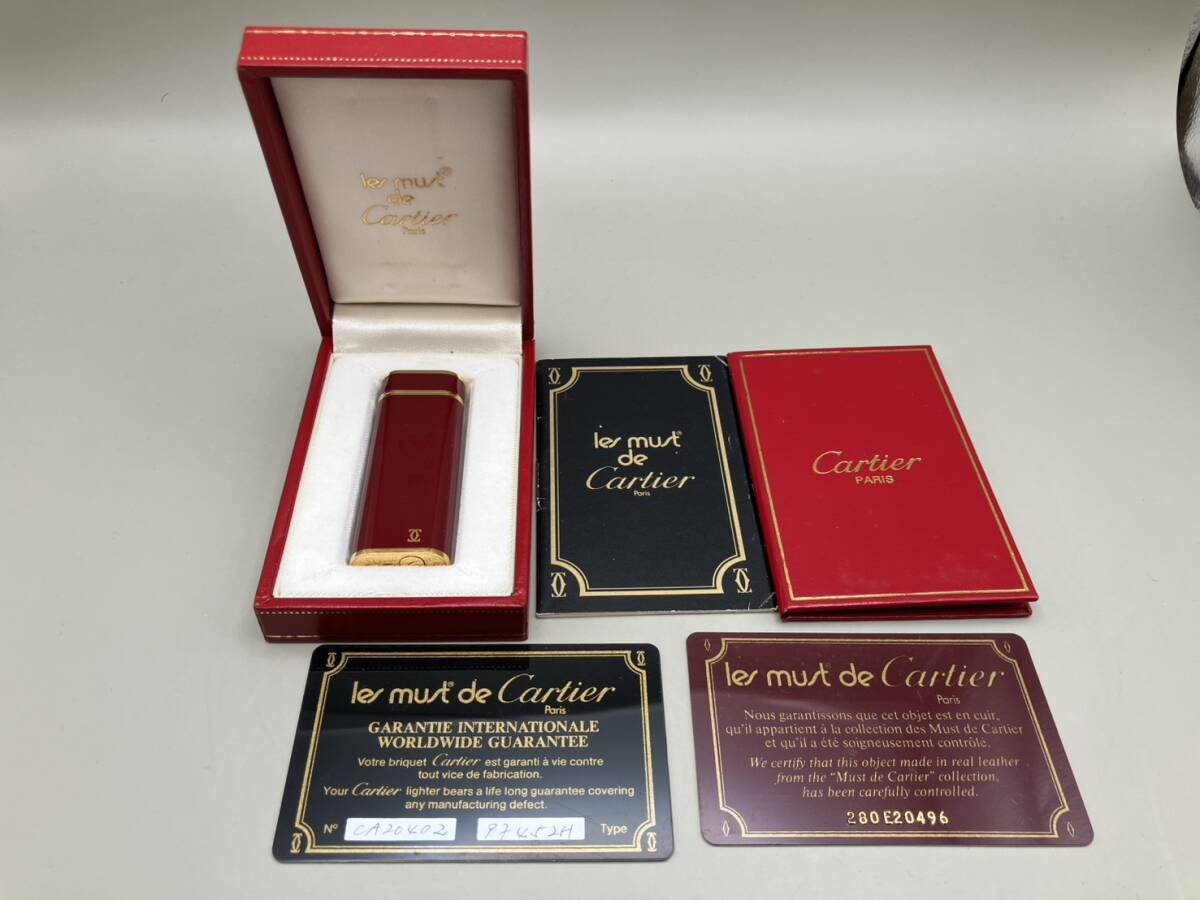 Cartier ガス ライター オーバル 楕円形 ボルドーゴールド 火花・着火未確認 カルティエ 箱付き ロゴ 喫煙具 タバコ 現状品　22934