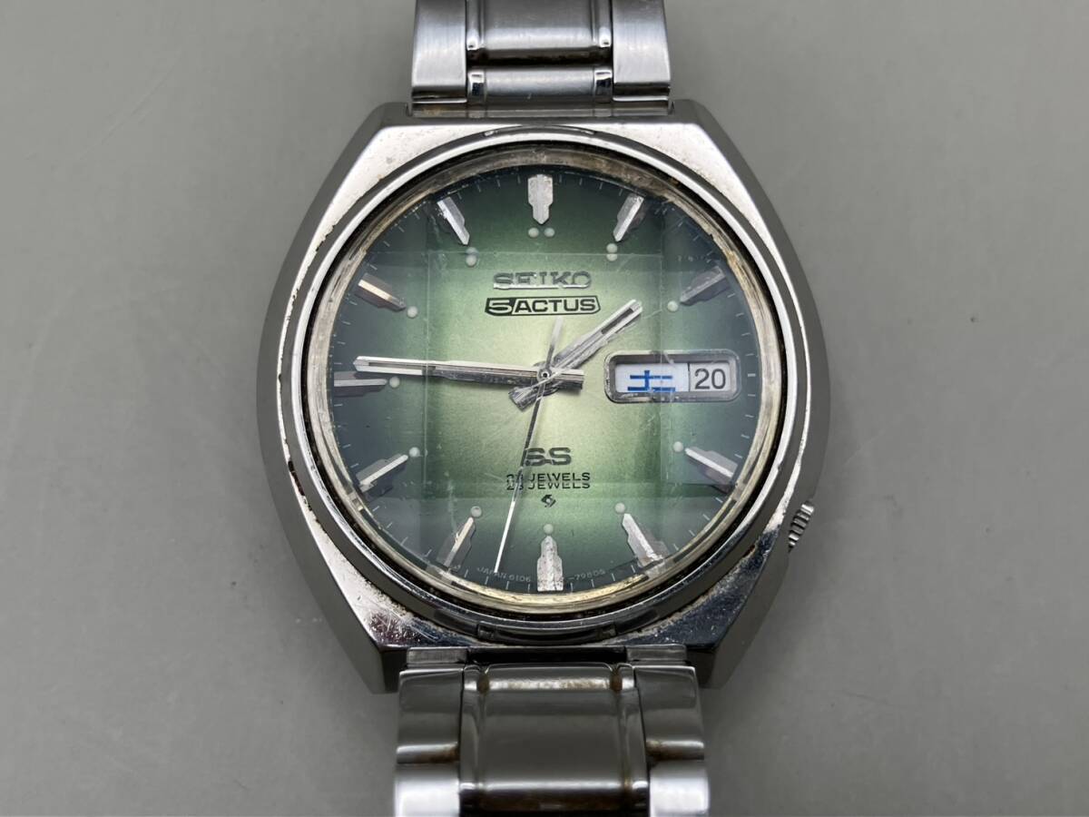 稼働品 SEIKO 5 ACTUS 6106-7700 セイコー ファイブ アクタス グリーン 緑 文字盤 自動巻 メンズ 腕時計 動作未確認 現状品　23917