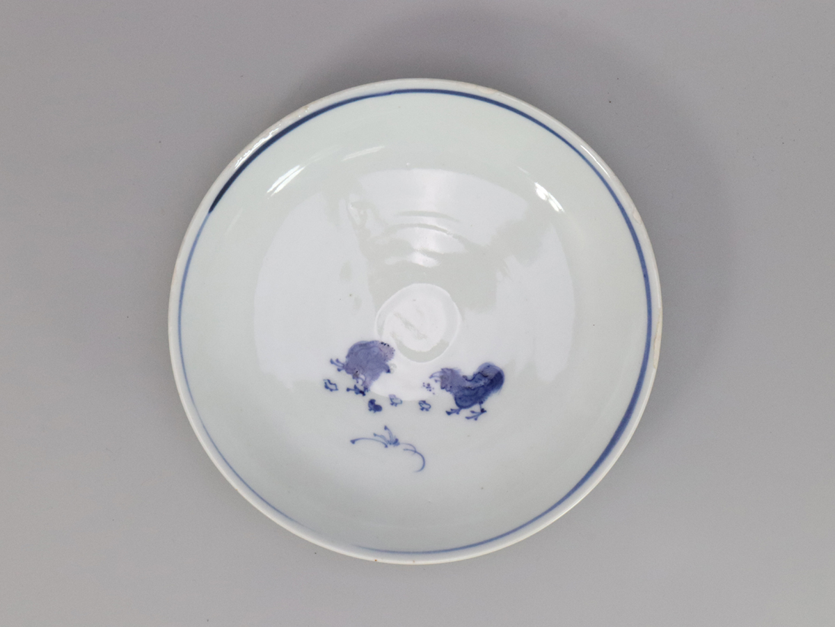 260719 時代物 明時代 双鶏 染付皿 染付 中国古美術 古伊萬里 青花 茶碗 皿 古伊萬里