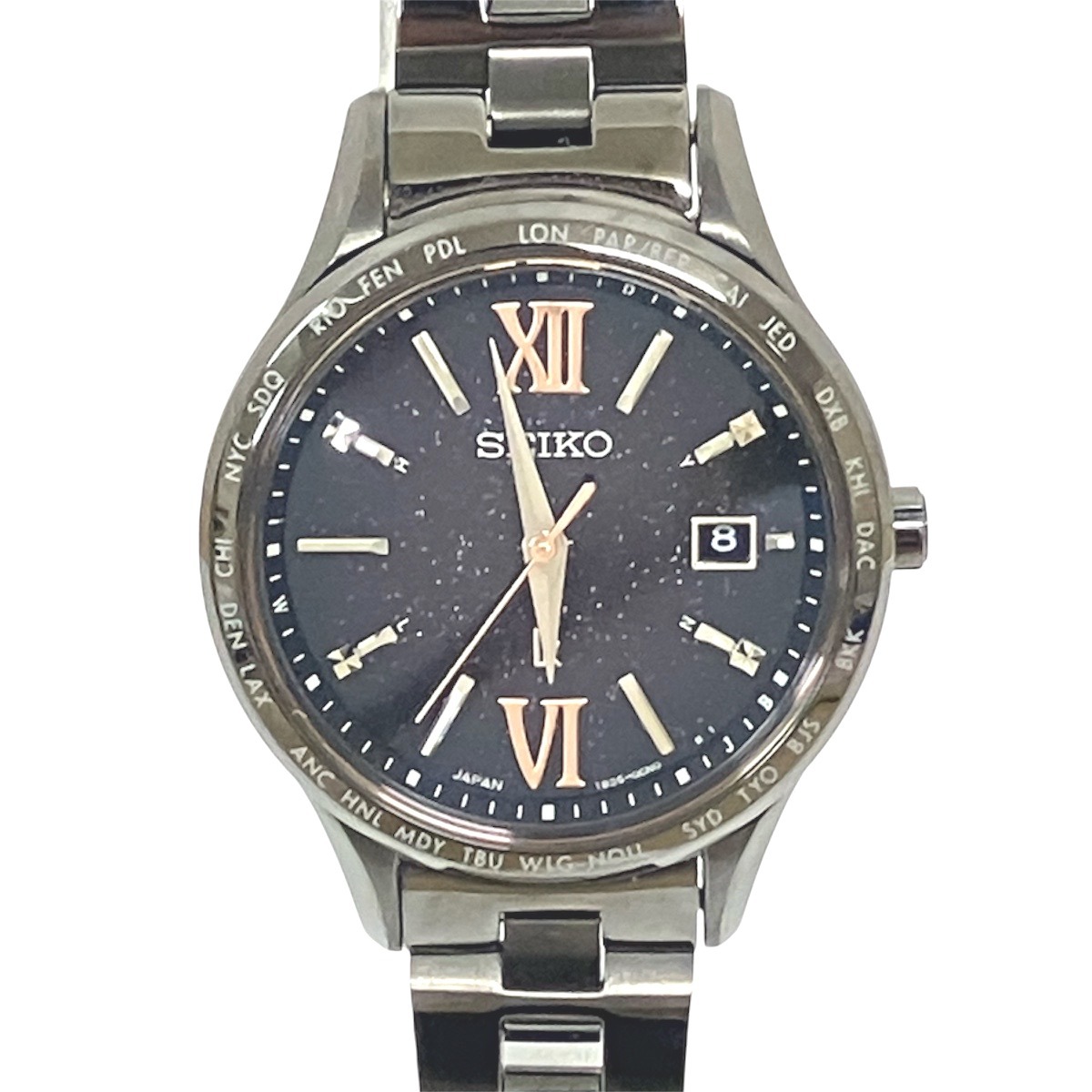 セイコー SEIKO 腕時計 ルキア 総重量約44g ステンレス 電波ソーラー ブラック文字盤 1B35-0AY0 中古☆0302