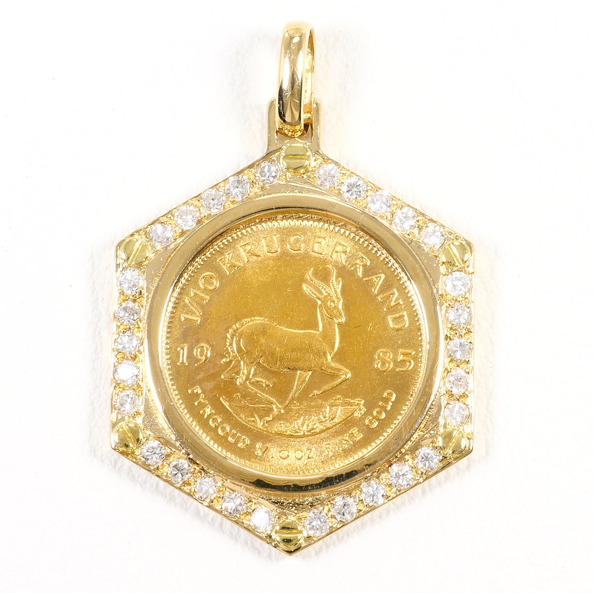 クルーガーランド コイン 金貨 1/10oz 1/10オンス K22YG K18YG ペンダントトップ ダイヤ カード鑑別書 中古 美品 送料無料☆0315