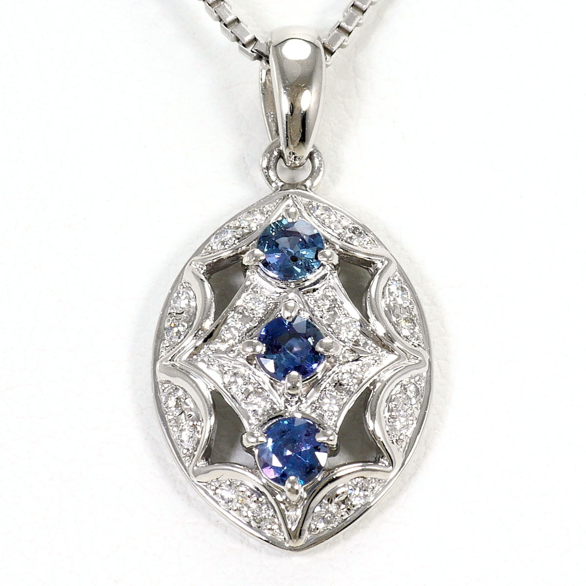 PT900/プラチナ PT850/プラチナ ネックレス アレキサンドライト 0.28 ct ダイヤ 0.14ct カード鑑別書 約41cm 中古 美品 送料無料☆0315