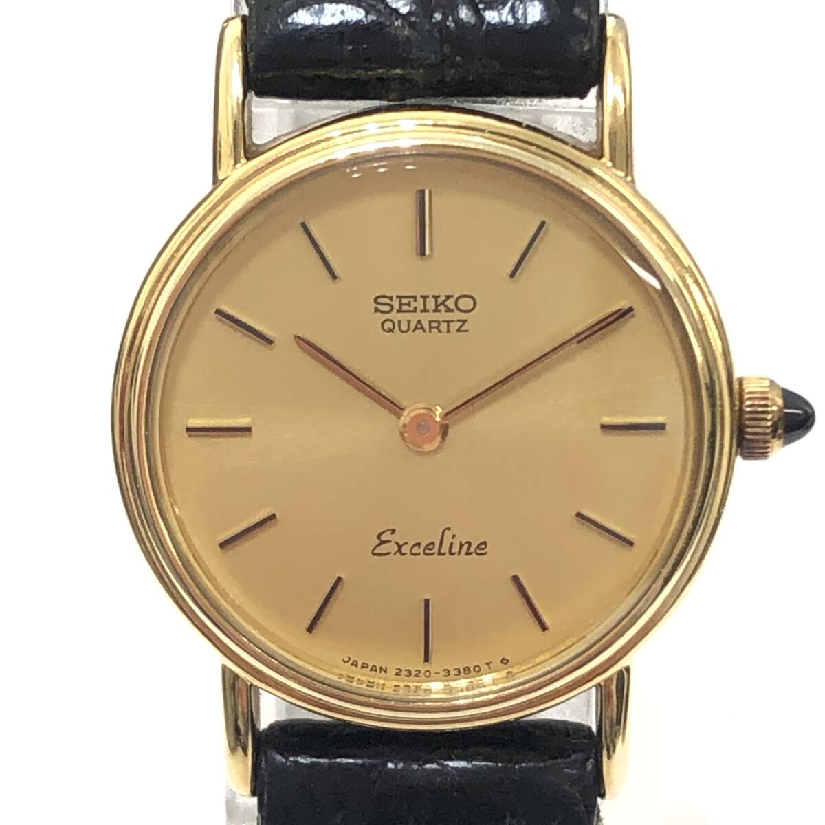 1円〜 不動 SEIKO セイコー EXCELINE エクセリーヌ 2320-0380 14K×SS QZ ゴールド文字盤 レディース腕時計