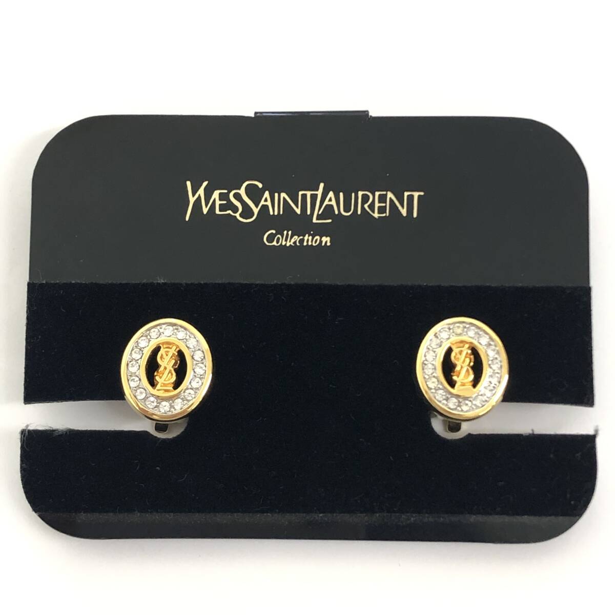 1円〜 Yves Saint Laurent イヴサンローラン YSL イヤリング ラインストーン ゴールドカラー ヴィンテージ アクセサリー