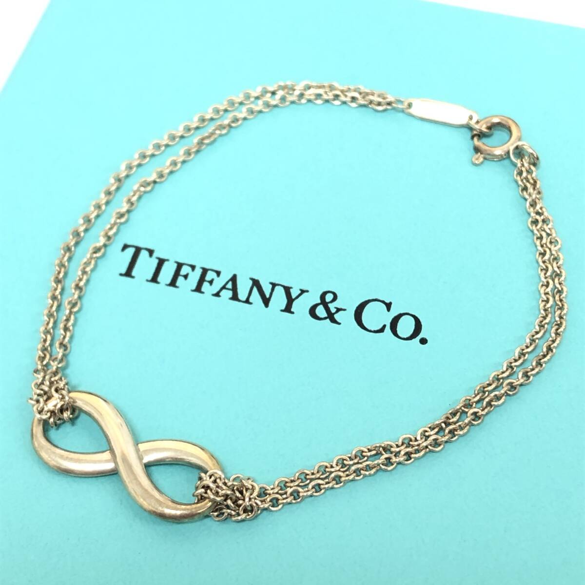 1円〜 TIFFANY＆Co ティファニー インフィニティ SV925 ダブルチェーン ブレスレット アクセサリー レディース