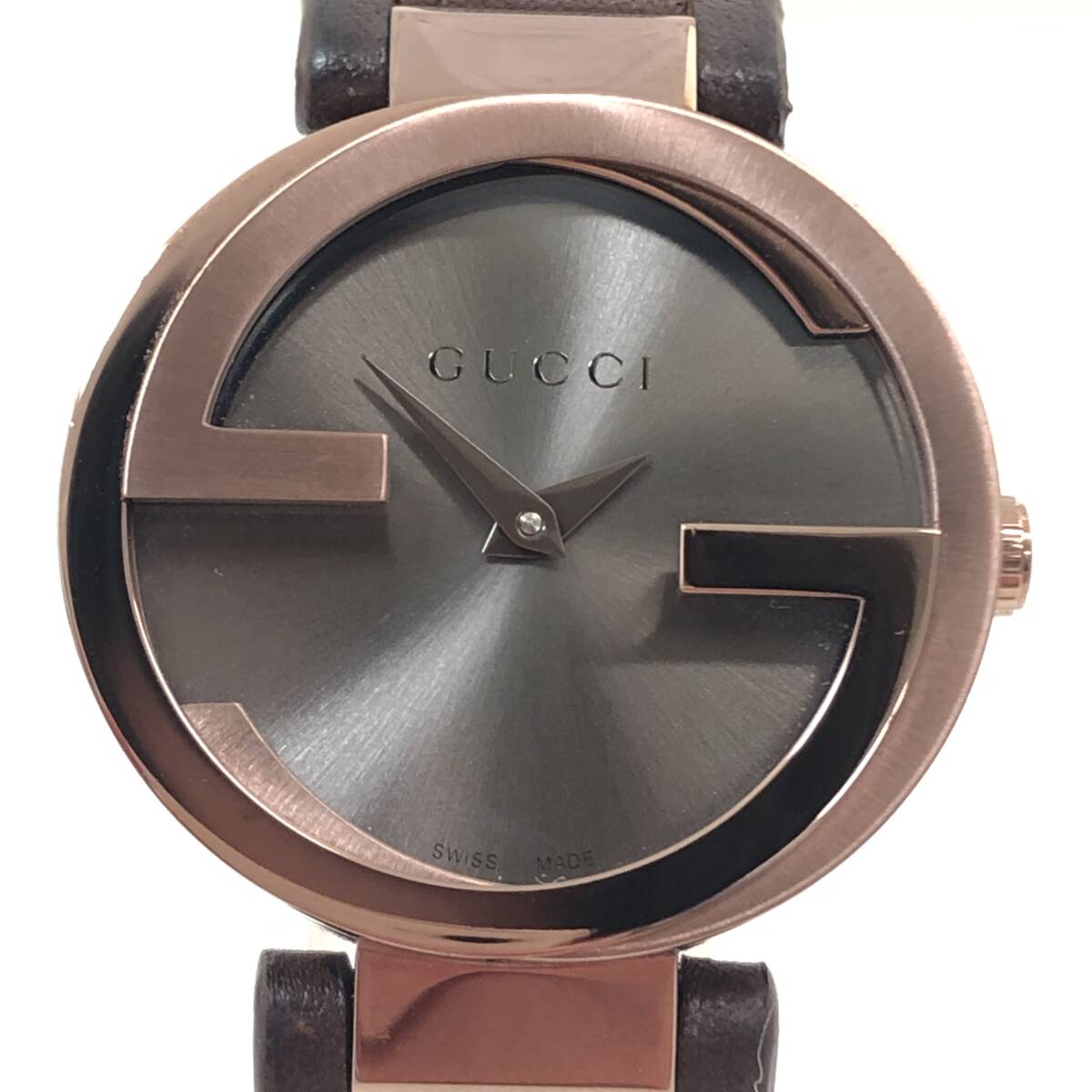 1円〜 稼動 GUCCI グッチ 腕時計 133.5 インターロッキング QZ グレー文字盤 レディース