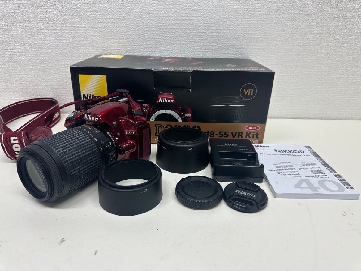 U049-N35C-733 Nikon ニコン D3200 AF-S NIKKOR DX 55-200mm 1:4-5.6G ED VR デジタル一眼レフ カメラ レッド 現状品①大阪
