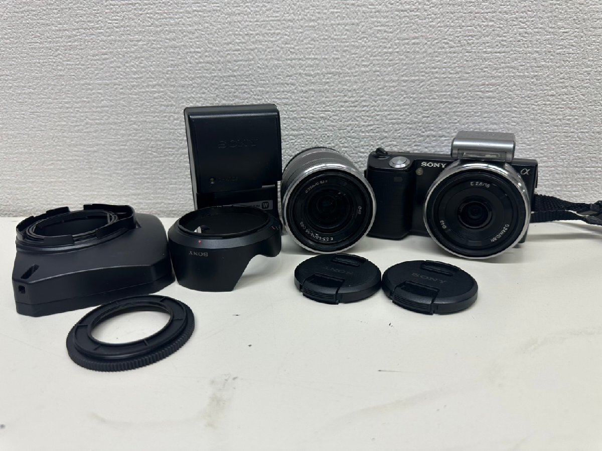 U052-N41C-349 SONY NEX-5 E 3.5-5.6/18-55 E2.8/16 ミラーレス 一眼カメラレンズキット デジタル一眼カメラ 現状品①大阪
