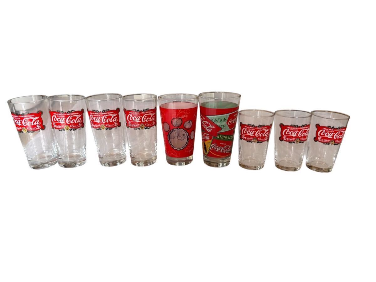 コカ・コーラ グラス タンブラー まとめて9点セット ノベルティ 復刻ロゴ ボトルキャップ柄 Fountain 非売品 #I