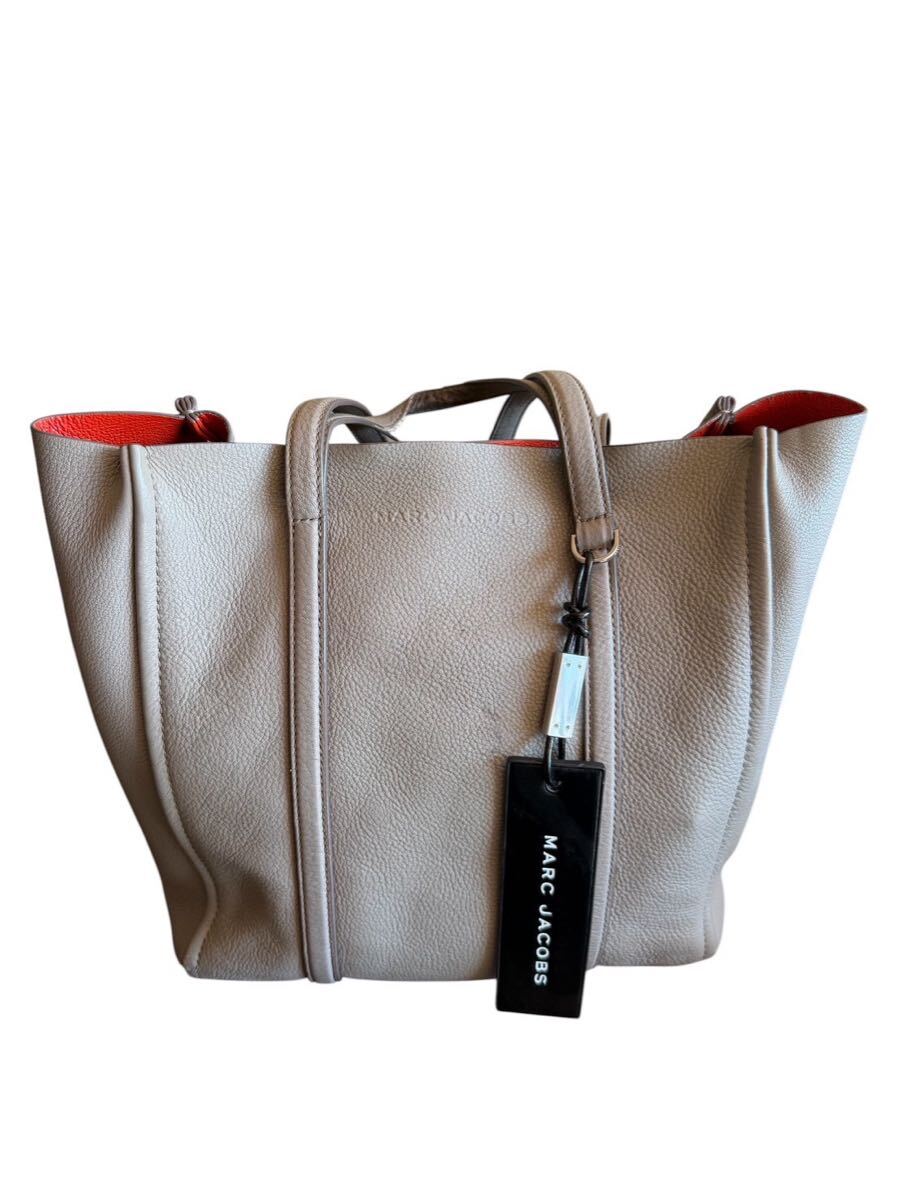 マークジェイコブス ザ タグトート 2WAY レザー バッグ グレー オレンジ バイカラー MARC JACOBS THE TAG TOTE 現状品 #I
