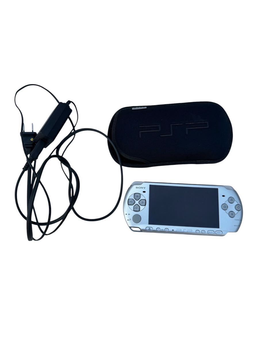 PSP-3000 ミスティック・シルバー 本体 / ACアダプター・純正ケース付き SONY プレイステーション・ポータブル バッテリー欠品 現状品 #I