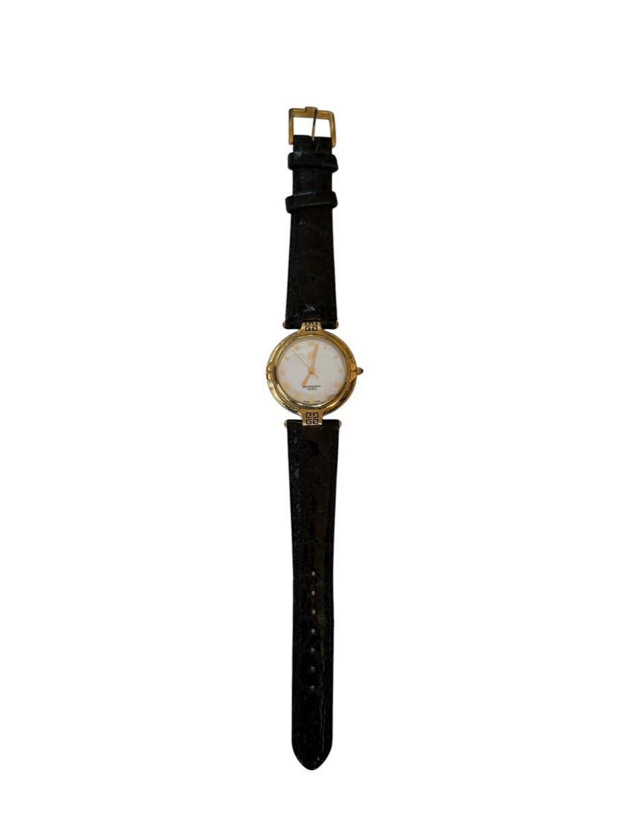 【希少】GIVENCHY ジバンシー LOGO REG. MODEL 純正ベルト 4Gロゴ ローマン 白文字盤 クォーツ 腕時計 ヴィンテージ スイス製 現状品 #I