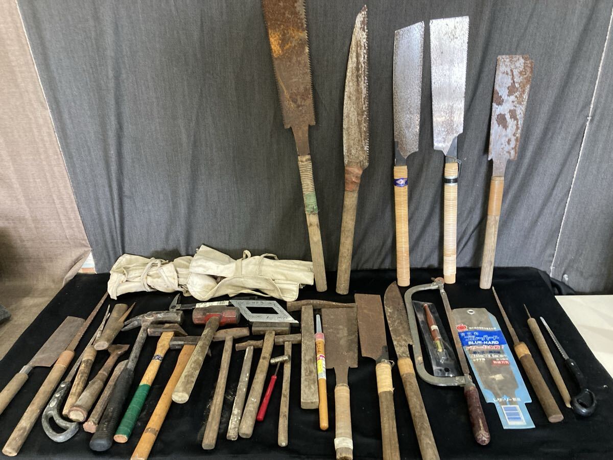14【まとめ売り】工具まとめ ノコギリ トンカチ キリ 替刃 糸鋸 ネイルハンマー のみ ドリルピット 等 DIY 大工道具 工具 い