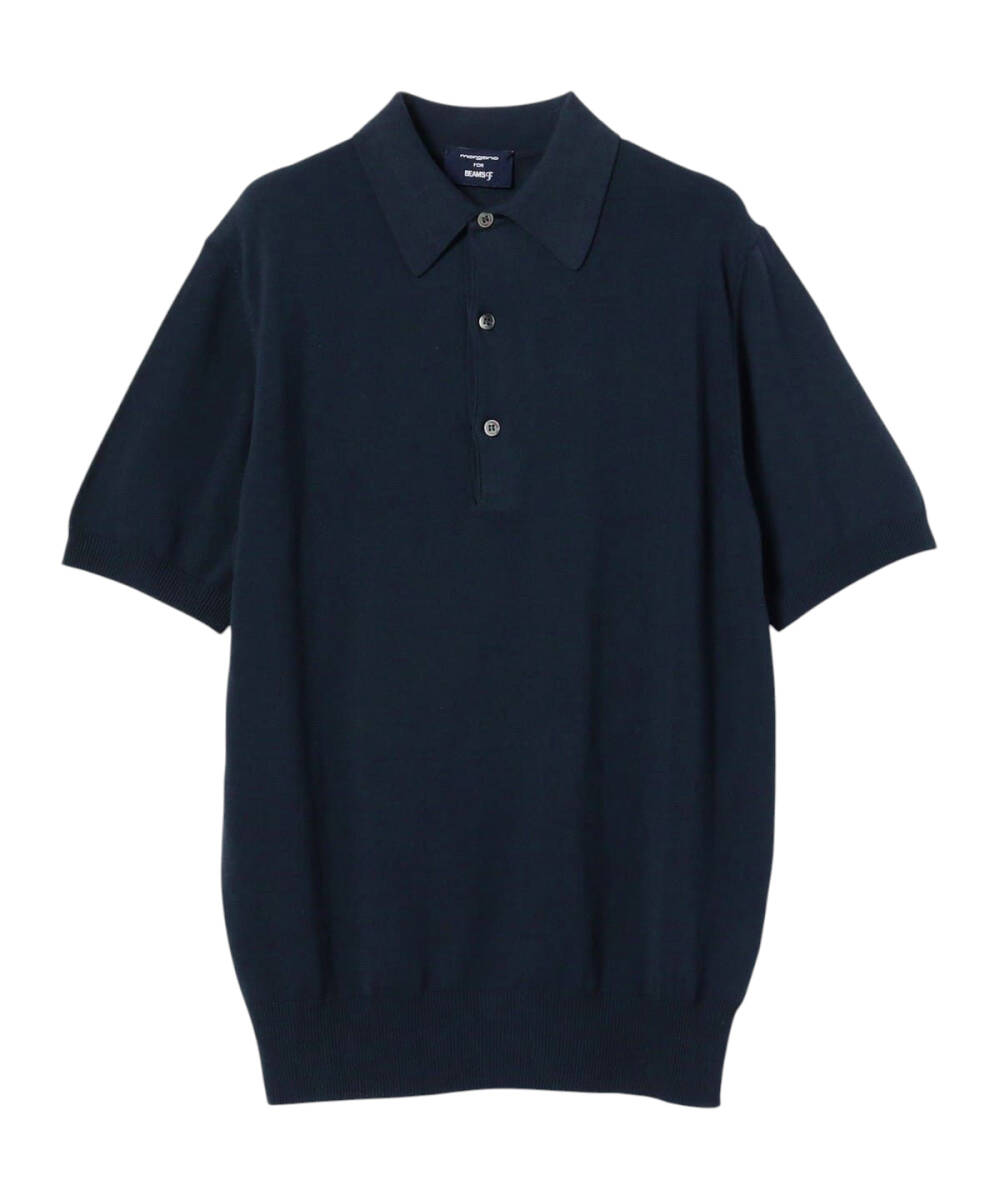 ★即決★ ( MORGANO × BEAMS F 別注 ニット ポロ シャツ ネイビー )美品 ビームス イタリア製