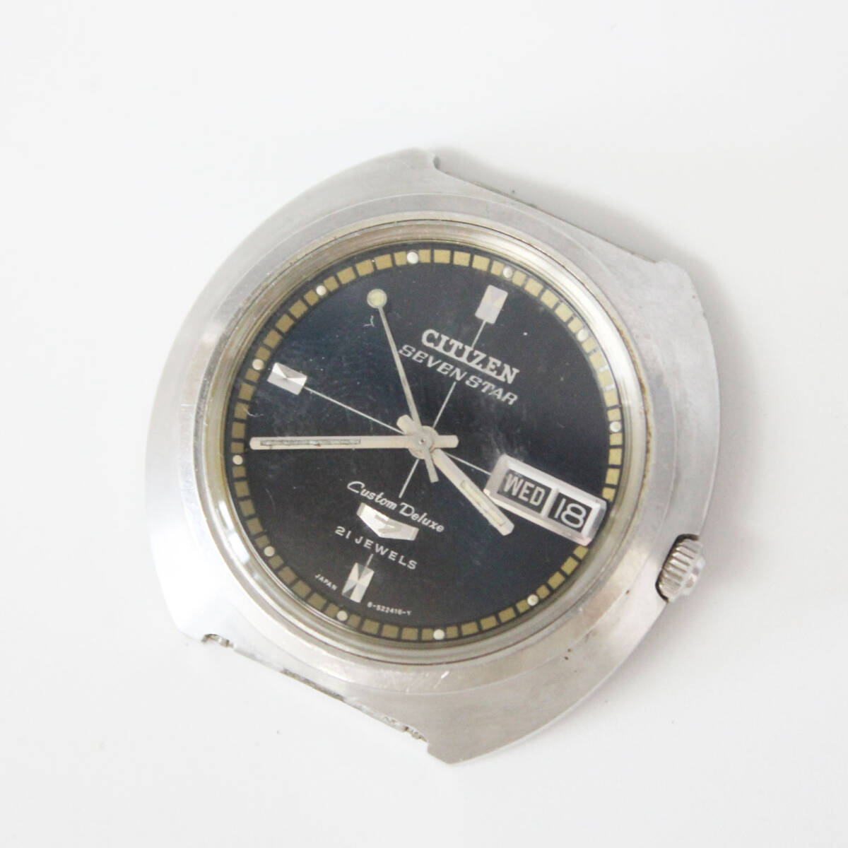W260614-02 CITIZEN SEVEN STAR Custom Deluxe シチズン セブンスター 21石 メンズ腕時計 自動巻き デイデイト 現状品 文字盤ブラック 3針