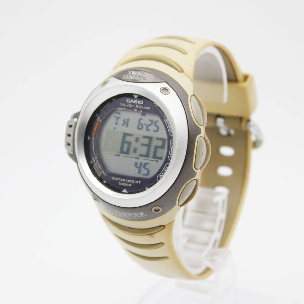 W260626-33 CASIO PRO TREK TOUGH SOLAR カシオ プロトレック タフソーラー PRG-100J メンズ腕時計 ソーラー デジタル 稼働 シルバー