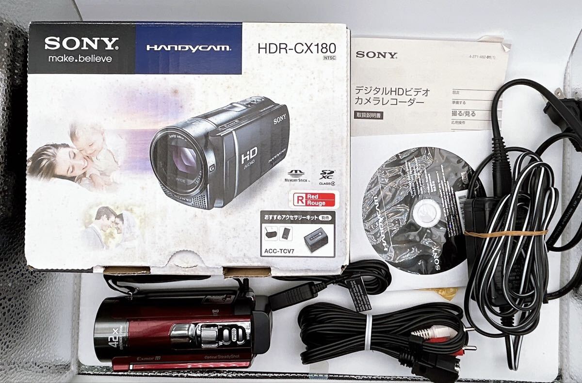 1円　SONY HANDYCAM Camcorder HDR-CX180 Sony ソニー　箱付き　付属品あり　動作確認済み　レッド　赤色