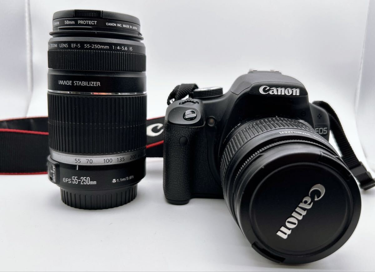 1円 Canon キャノン EOS Kiss X3 一眼レフカメラ EF-S 18-55mm F3.5-5.6 IS レンズ EF-S55-250mm F4-5.6 IS II セット 動作確認済み