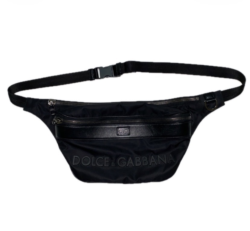 人気完売 DOLCE&GABBANA ドルガバ キュービック 3Dマイクロロゴ ナイロン レザー ショルダー ウエスト 2WAY ボディバッグ