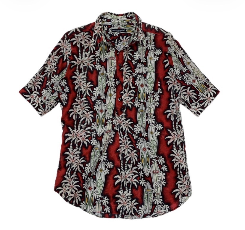 春夏メンズ DOLCE&GABBANA ドルガバ アロハシャツ 南国 サーファー ハワイアン 総柄 ハーフボタン プルオーバー 半袖 シャツ