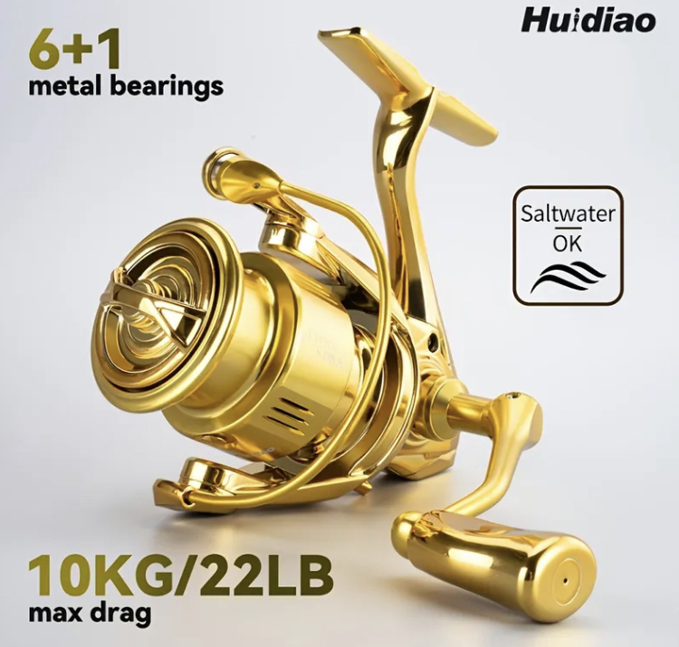 HUIDIAOスピニングリール3000☆送料無料☆新品未使用☆SPクロームゴールド☆左右ハンドル変更可能☆ねじ込み式ハンドル☆質感良し☆232g☆