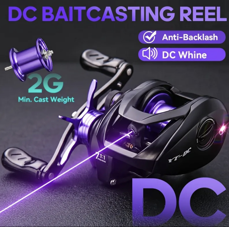 激安DCリールYUSHAN YT-DC 右ハンドル☆パープル☆送料無料☆新品未使用☆ギア比7.1:1☆軽量186g☆電子制御 LED発光☆質感良し☆