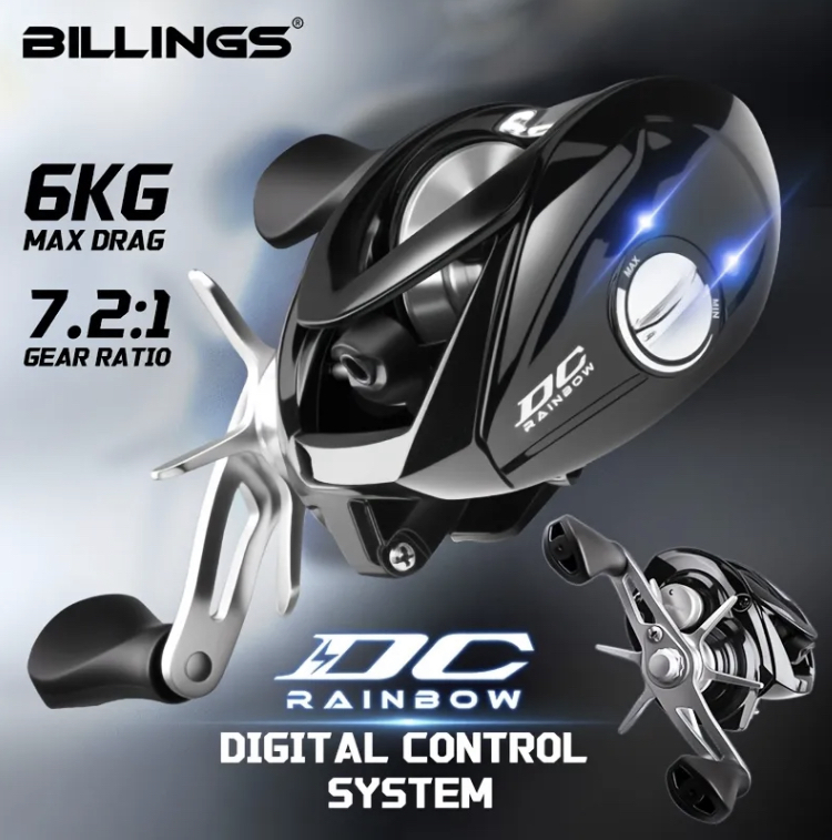 激安DCリール BILLNGS DC RAINBOW 右ハンドル☆ブラック☆送料無料☆新品未使用☆ギア比7.2:1☆軽量167g☆電子制御 LED発光☆質感良し☆