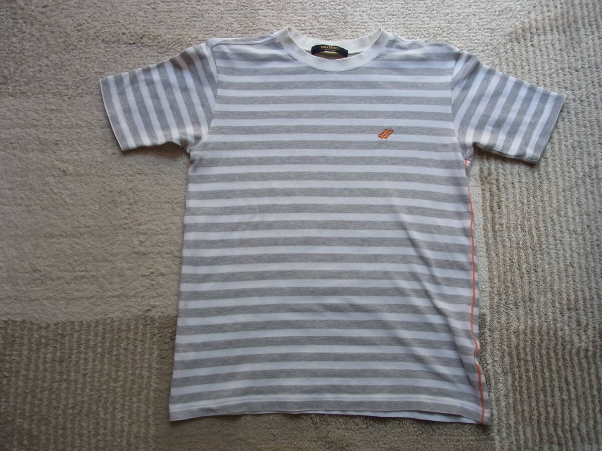◆narifuri / ナリフリ NF1092 ドライ鹿の子ボーダー 半袖Tシャツ 白/グレー 【USED】Sサイズ ◆