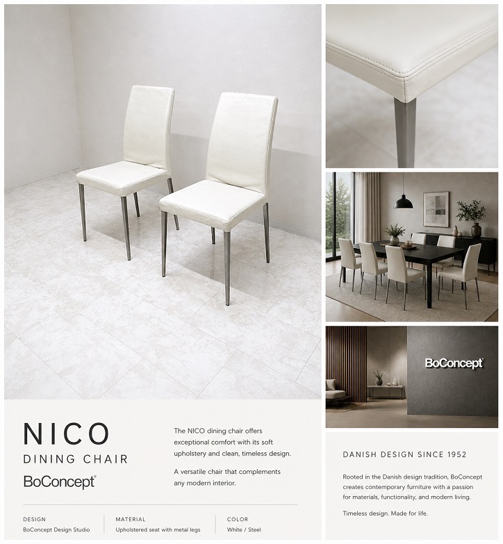 BoConcept　ボーコンセプト「NICO　ニコ」ダイニングチェア 2脚セット レザー　ハイバック 北欧モダン 本革チェア