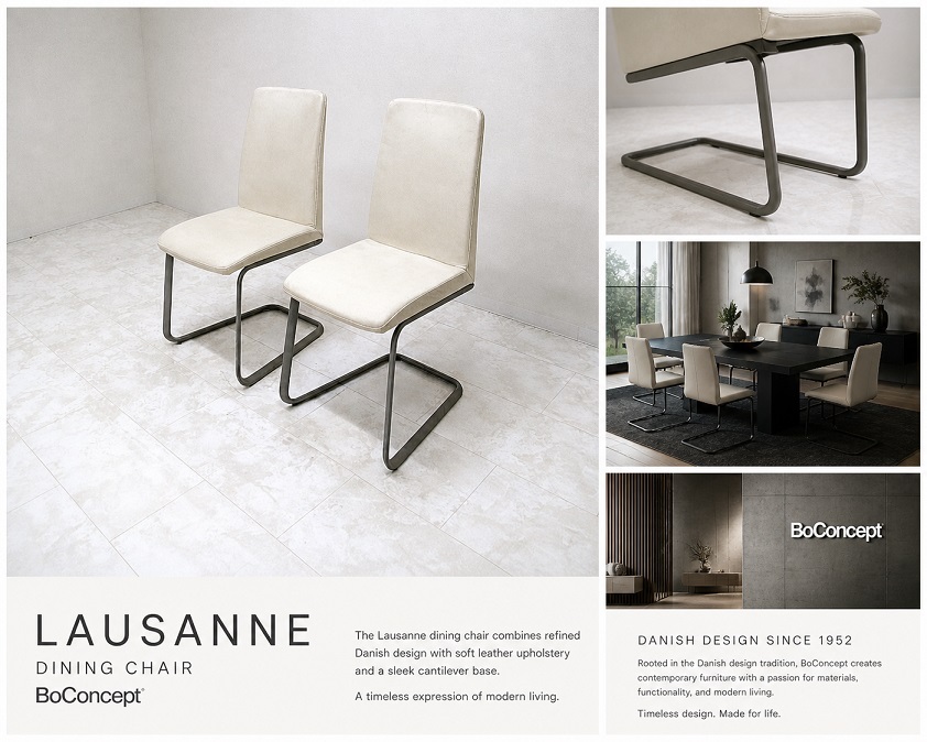 BoConcept「Lausanne」本革ダイニングチェア 2脚セット 　カンチレバー脚 北欧モダン ボーコンセプト ローザンヌ