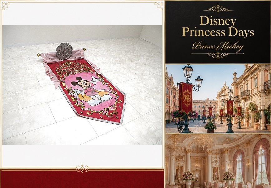 東京ディズニーランド TDL「Disney Princess Days/ Prince Mickey」大型園内装飾バナー W92×H180cm 非売品 ディスプレイ パーク装飾 希少