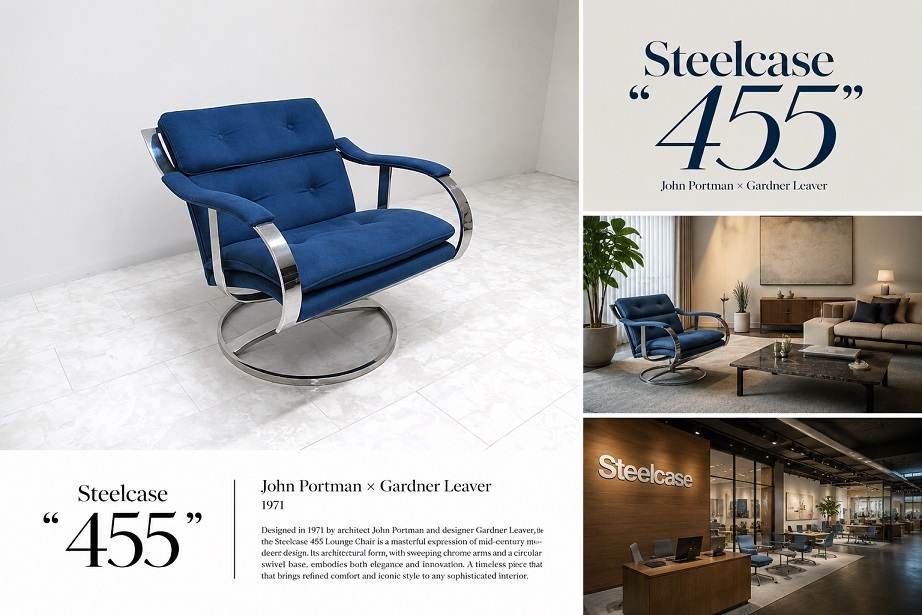 希少 Steelcase「455」ラウンジチェア John Portman × Gardner Leaver 1971年デザイン クロームスイベルベース ミッドセンチュリーモダン