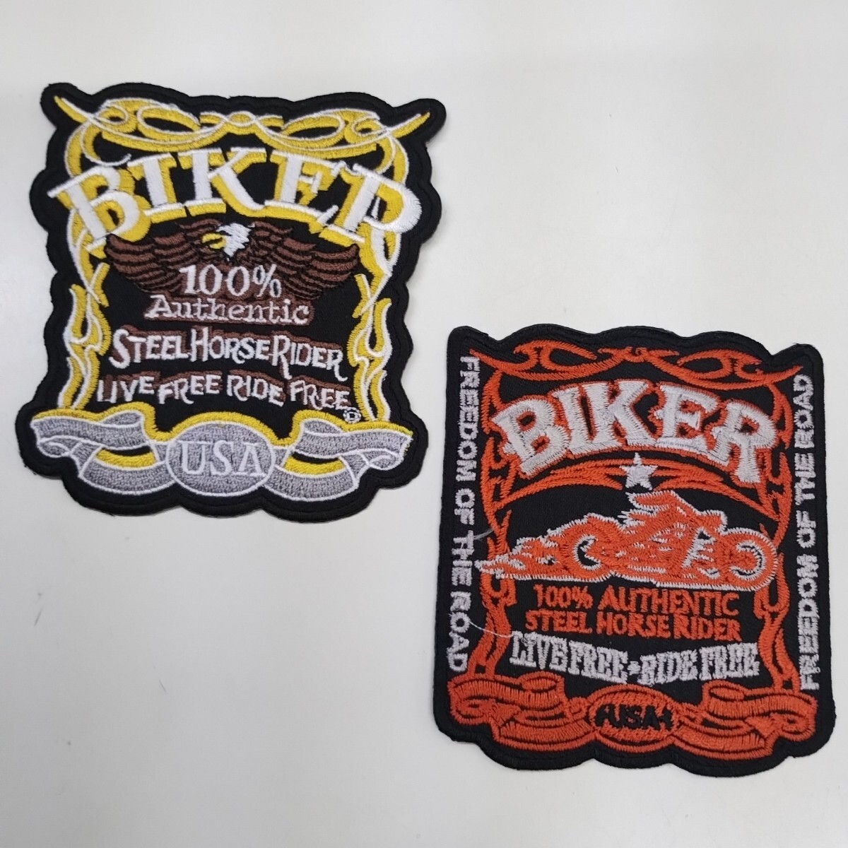 ◎ B I K E R　USA と記された ワッペン 2枚セット s319　バイク　バイカー　