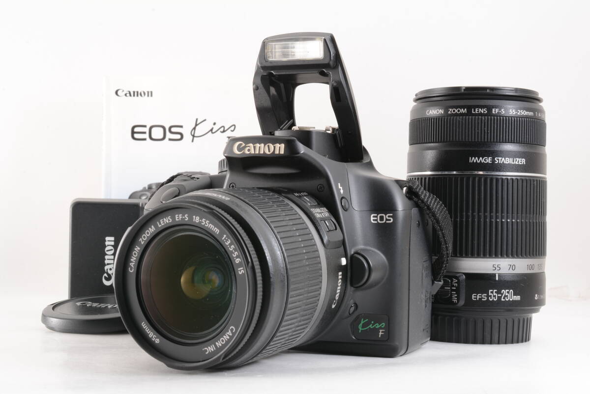 シャッター回数 4880回 動作品 キャノン Canon EOS Kiss F ダブルレンズ EF-S 18-55mm 55-250mm デジタル一眼カメラ 取説 充電器付 管F3314