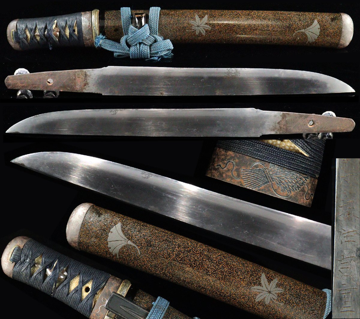 【ASAHI】無銘 短刀 20.9cm 美刃紋 時代金具付き短刀拵 塗鞘 コレクター放出品E251.gg