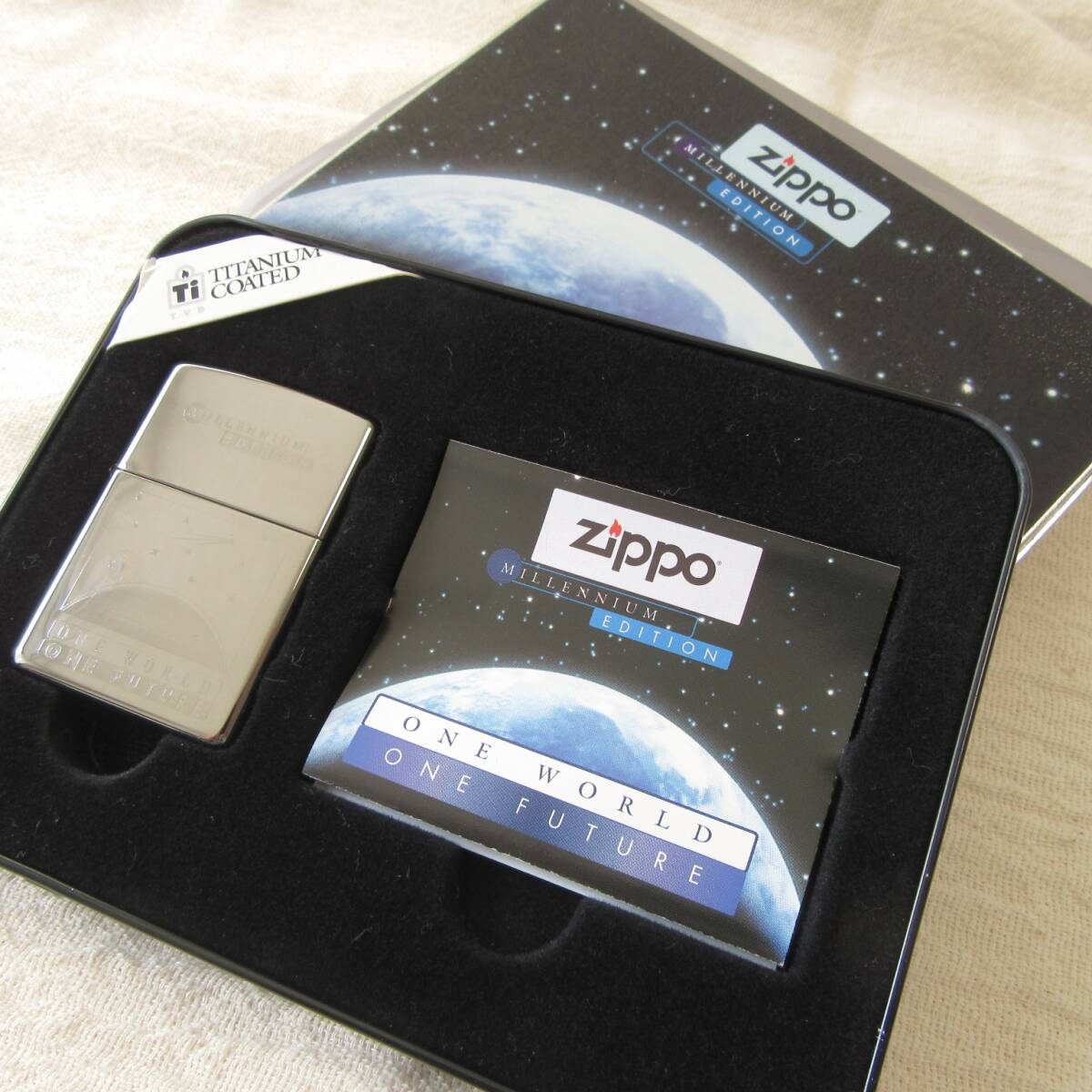 限定品★未使用Zippo55【ONE WORLD ONE FUTURE MILLENNIUM EDITION】オイルライター／チタンコーティング／タバコ／ジッポー／USA／2000年